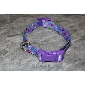 Coastal Purple Paw Print Adjustable Dog Collar Plastic Clasp Closure 10.25-11.5"